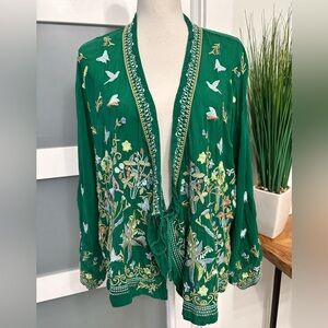 Johnny Was Margeurite Kimono SZ XLarge Vibrant Green Artsy Bohemian GUC